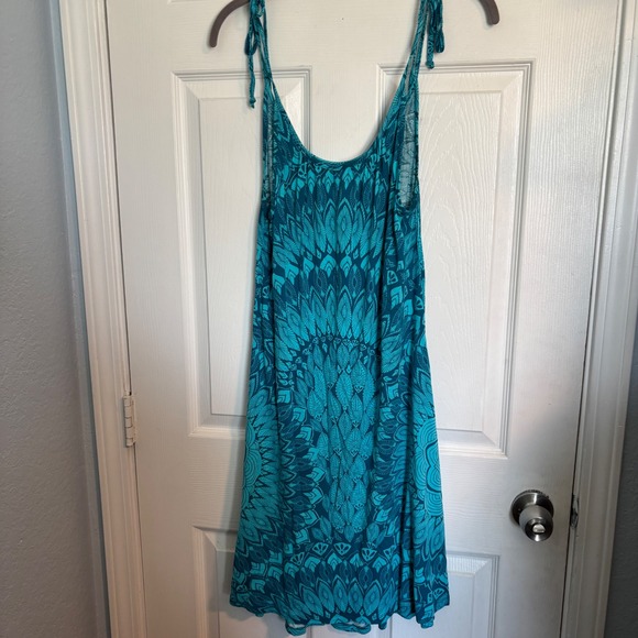 LASCANA Beachy Boho Chic Teal Blue Mandala Print Shoulder Tie Sundress Size 12 - Picture 4 of 12